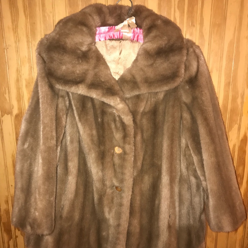 Vintage Faux Fur Coat, caramel, button down